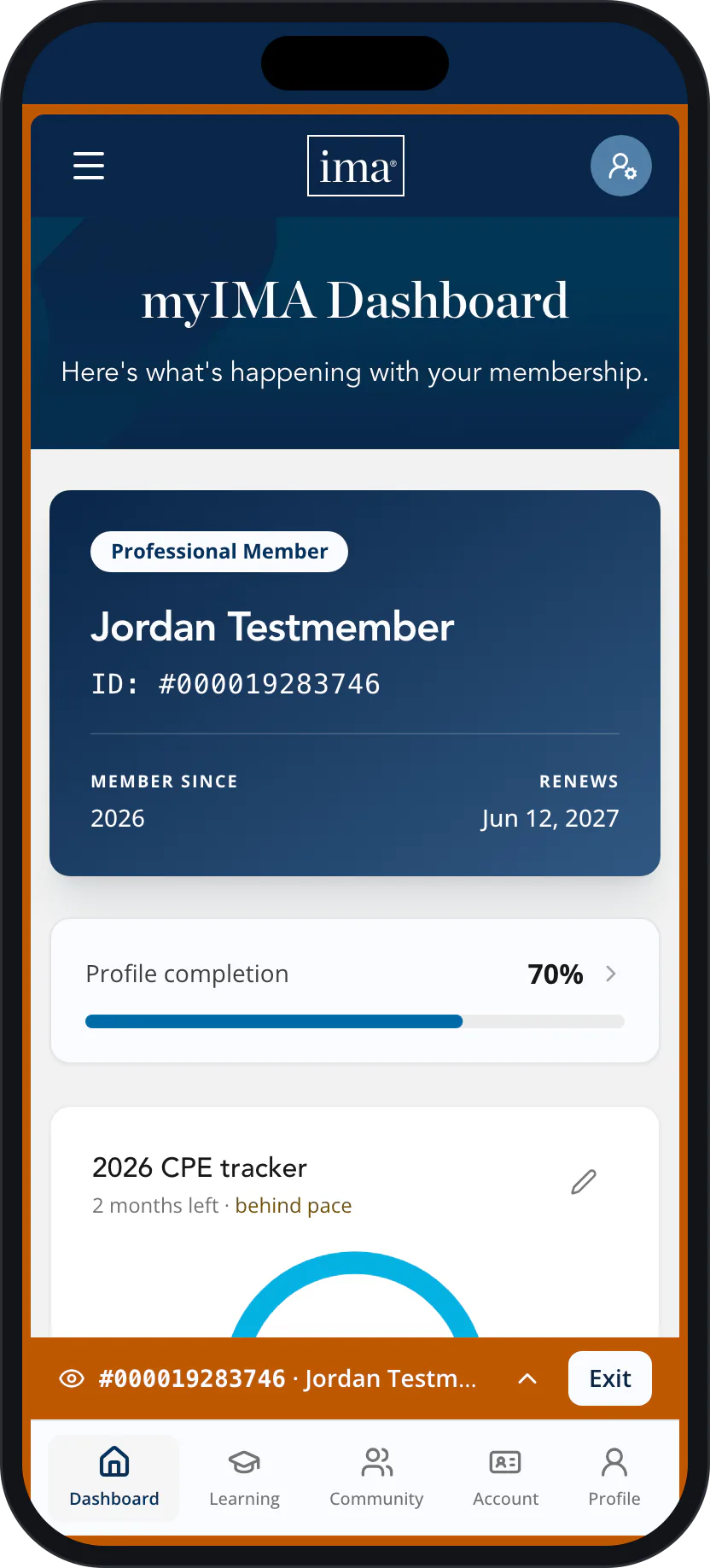 The same read-only view on a phone, with the orange frame plus the member bar above the tab bar.