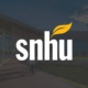 Southern New Hampshire University logo on top of faded campus image showing the library and students walking.